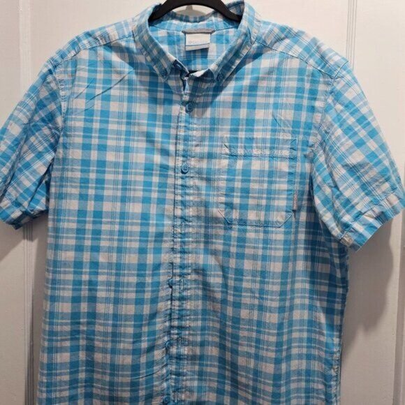 Columbia Mens Blue Plaid Short-Sleeve Button-Up Shirt Size L - Picture 2 of 10